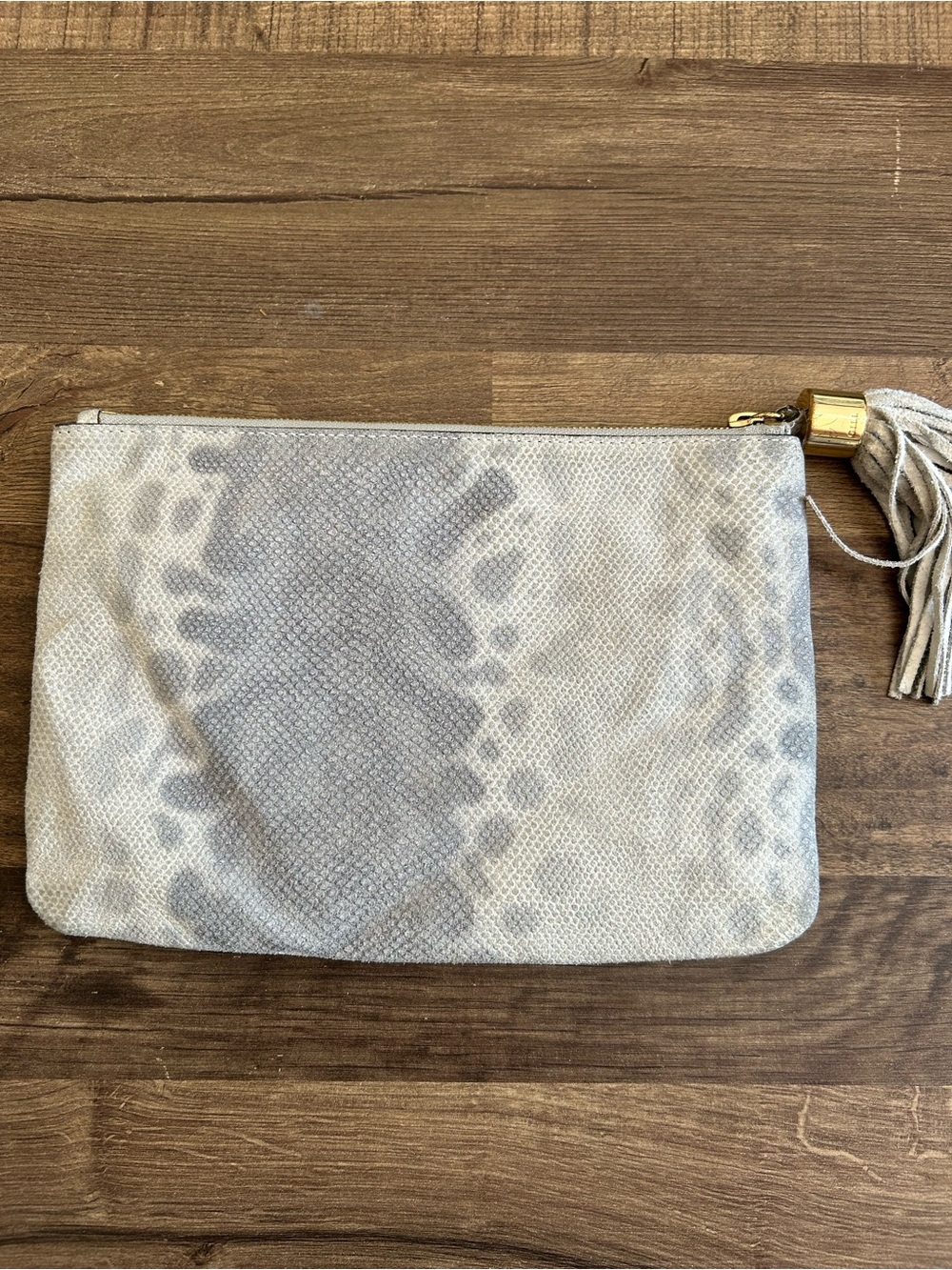 G.I.L.I. Haloguard Genuine Leather Snake Print Tassel Clutch RFID